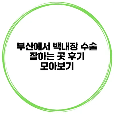 부산에서 백내장 수술 잘하는 곳 후기 모아보기